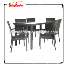 7шт открытый ротанга обеденный комплект мебели, обеденный стол 6 стульев, ресторан Обедая комплект